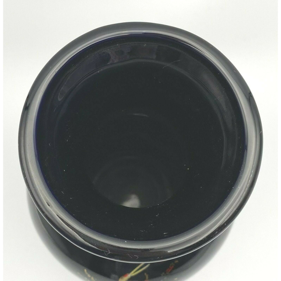 Vintage Japanese Cranes Floral Gold Accent Black Porcelain Vase 8" PRETTY - Picture 6 of 7